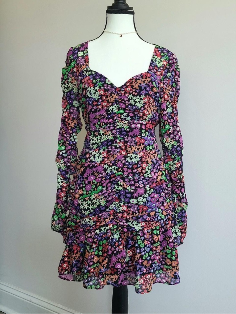 Zara Multicolor Floral Long Sleeve Ruched Dress